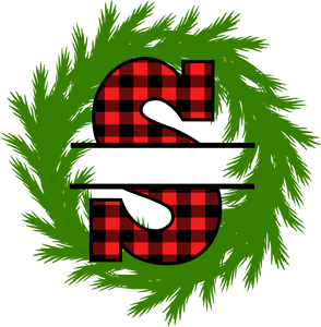 Wreath Red Plaid Monogram Split Letters