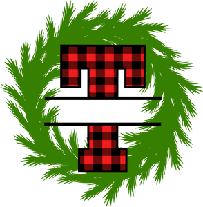 Wreath Red Plaid Monogram Split Letters