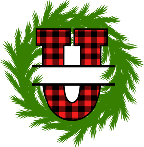 Wreath Red Plaid Monogram Split Letters