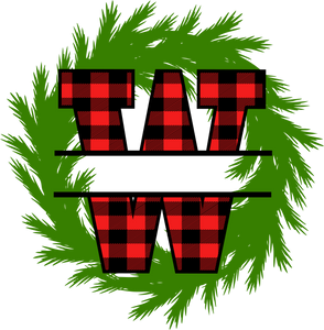 Wreath Red Plaid Monogram Split Letters