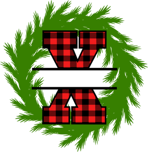 Wreath Red Plaid Monogram Split Letters