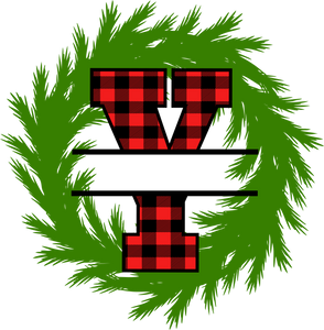 Wreath Red Plaid Monogram Split Letters